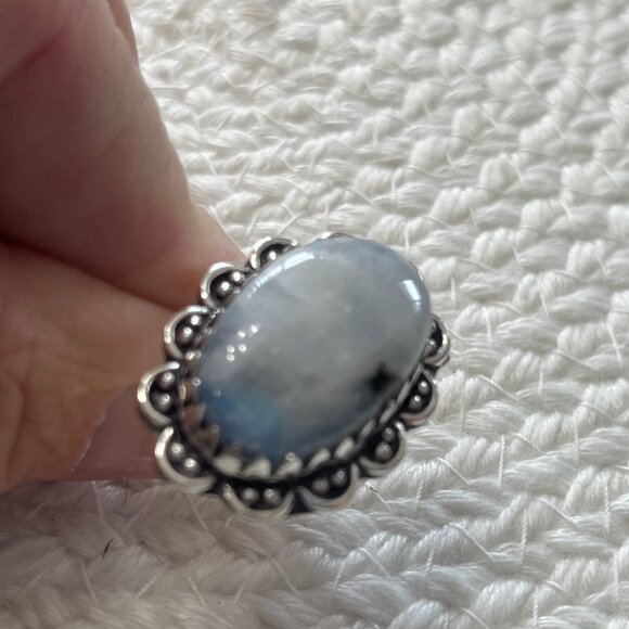 Beautiful RAINBOW MOONSTONE Handmade Sterling 925 Ring Size 8.25 #845D - Picture 2 of 3